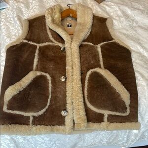 Brown and Cream Shearling Vest